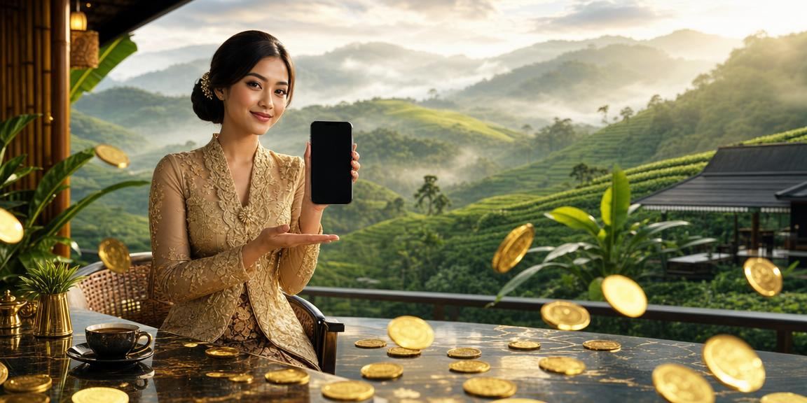 Pengguna wanita Malaysia berbaju kebaya menggunakan aplikasi kasino rsv4 dari telefon pintar