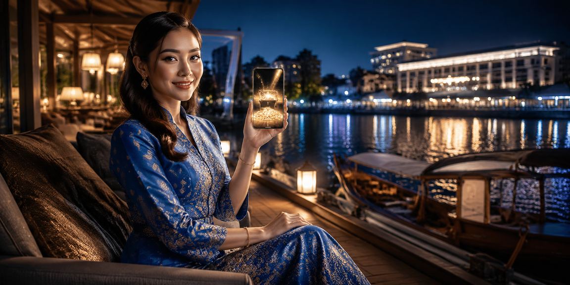 Pemain wanita Malaysia berbaju kurung mengakses kasino mudah alih rsv4 dari telefon pintar
